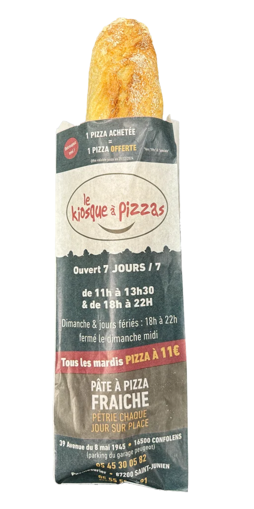 Sac à baguette publicitaire du Kiosque à Pizzas