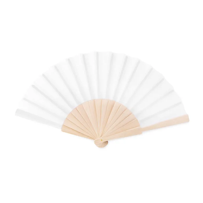 Éventail en bois et polyester, Blanc