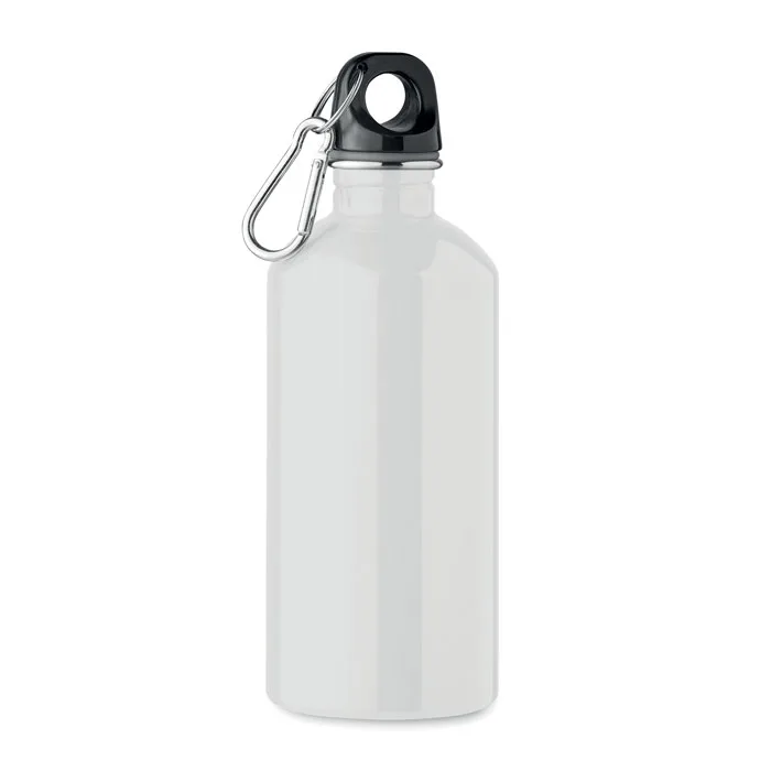 Gourde en inox recyclé 500 ml à mousqueton, Blanc