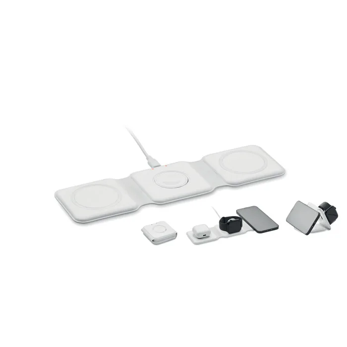 Station de charge sans fil pliable 3 en 1, Blanc